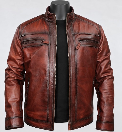 Brown Leather Racer Jacket