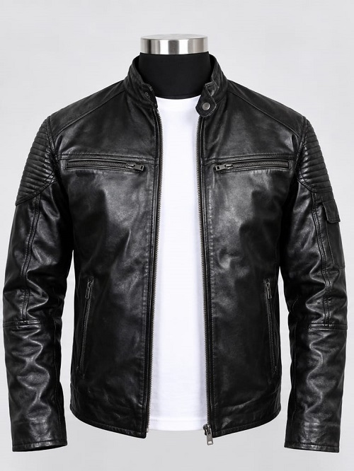 Black Quilted Leather Biker Jacket