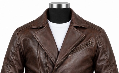 Dark Brown Leather Lapel Biker Jacket