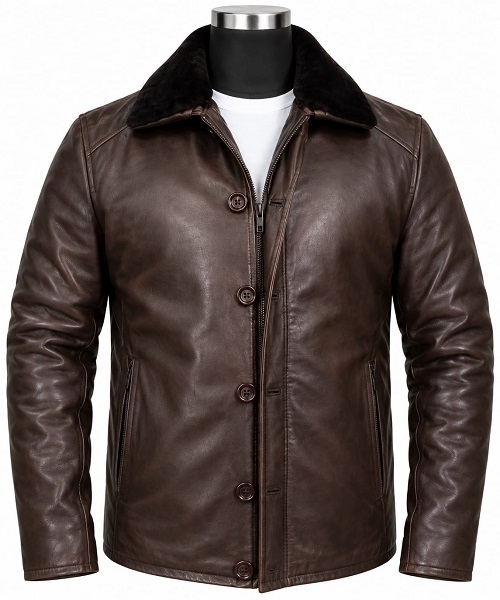 Brown Leather Fur Collar Jacket