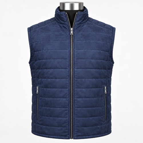 Navy Blue Quilted Leather Vest