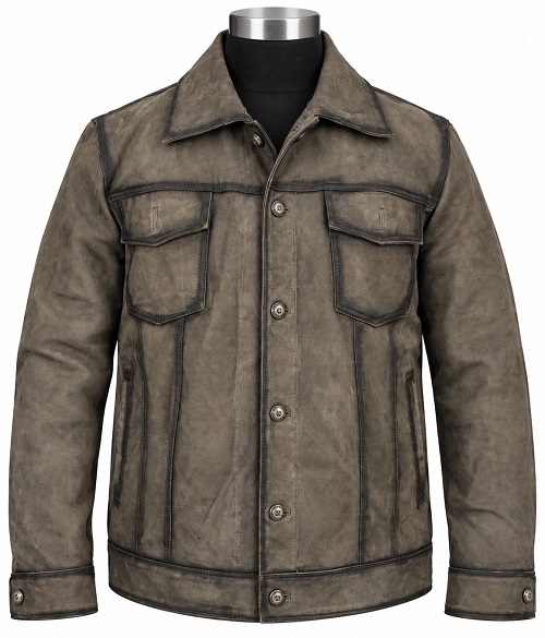 Vintage Grey Brown Leather Field Jacket