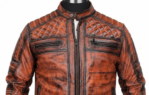 Vintage Rust Brown Quilted Leather Biker Jacket