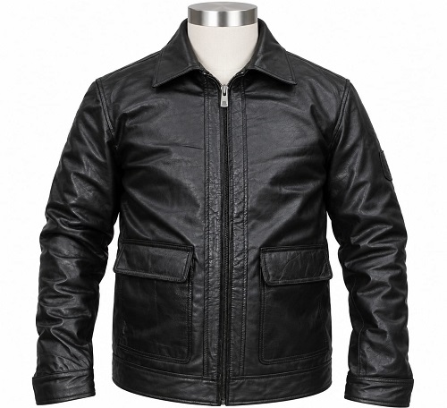 Black Leather Utility Jacket