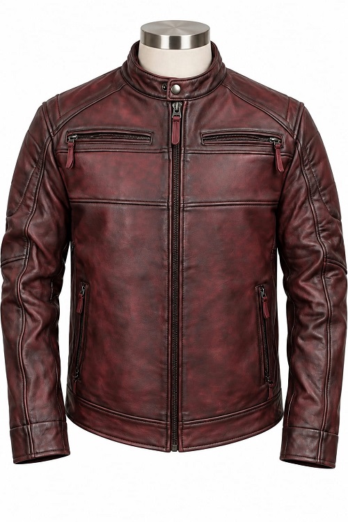 Burgundy Leather Racer Jacket