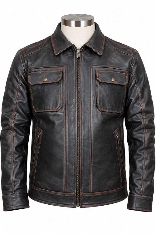 Black Vintage Leather Field Jacket