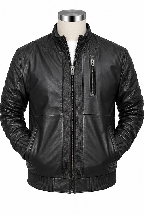 Black Leather Bomber Jacket