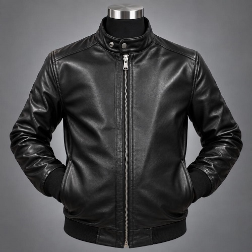 Black Leather Bomber Jacket